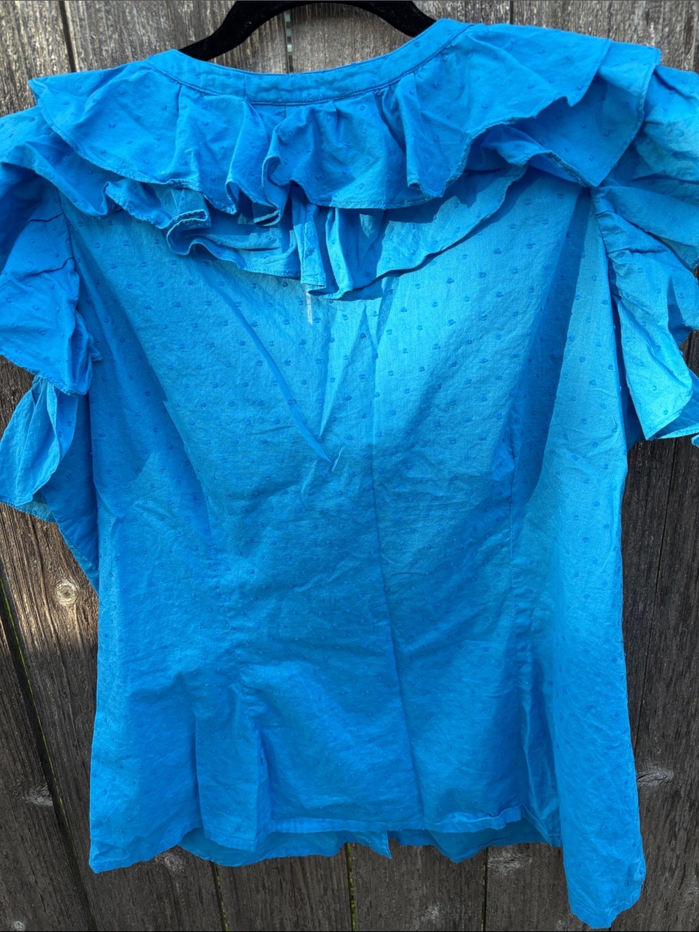 Denim 24/7 Bright Turquoise Ruffle Button-Up Blouse - Picture 3 of 4